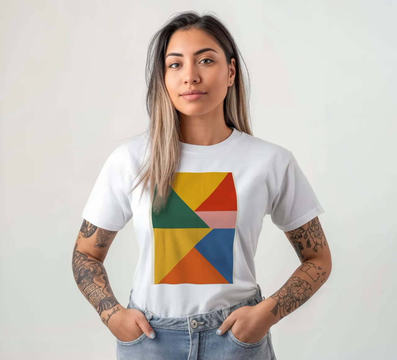 Composición geométrica abstracta con triángulos de colores camiseta de DesignDoodle
