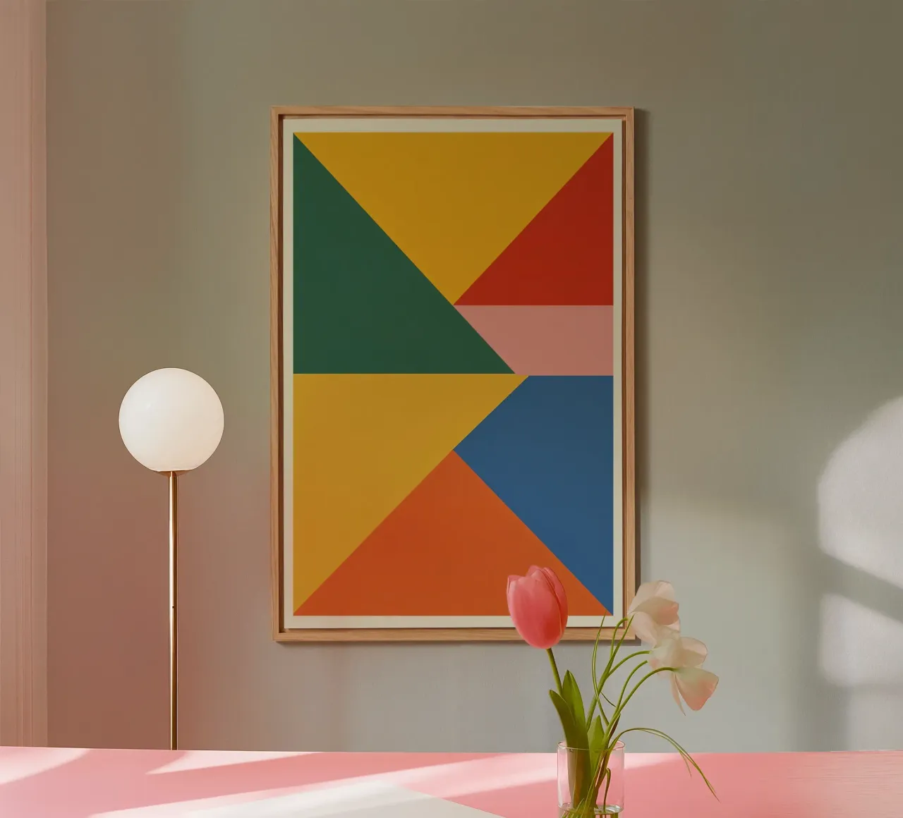 Composición geométrica abstracta con triángulos de colores aluminio dibond de DesignDoodle