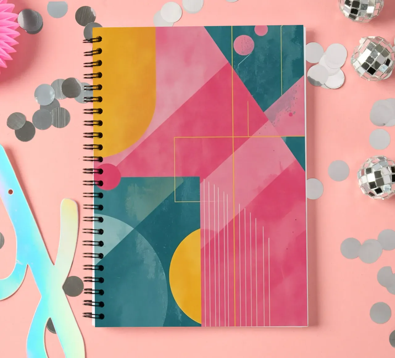Abstract Geometric Composition with Shapes and Lines spiral notebook by DesignDoodle