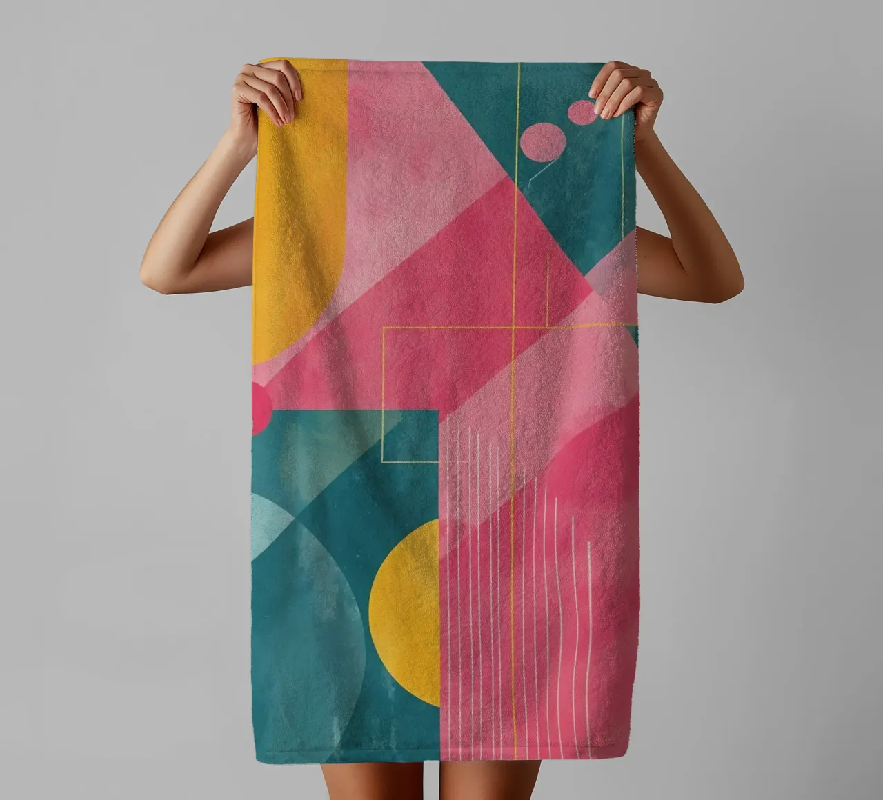 Abstract Geometric Composition with Shapes and Lines towel by DesignDoodle