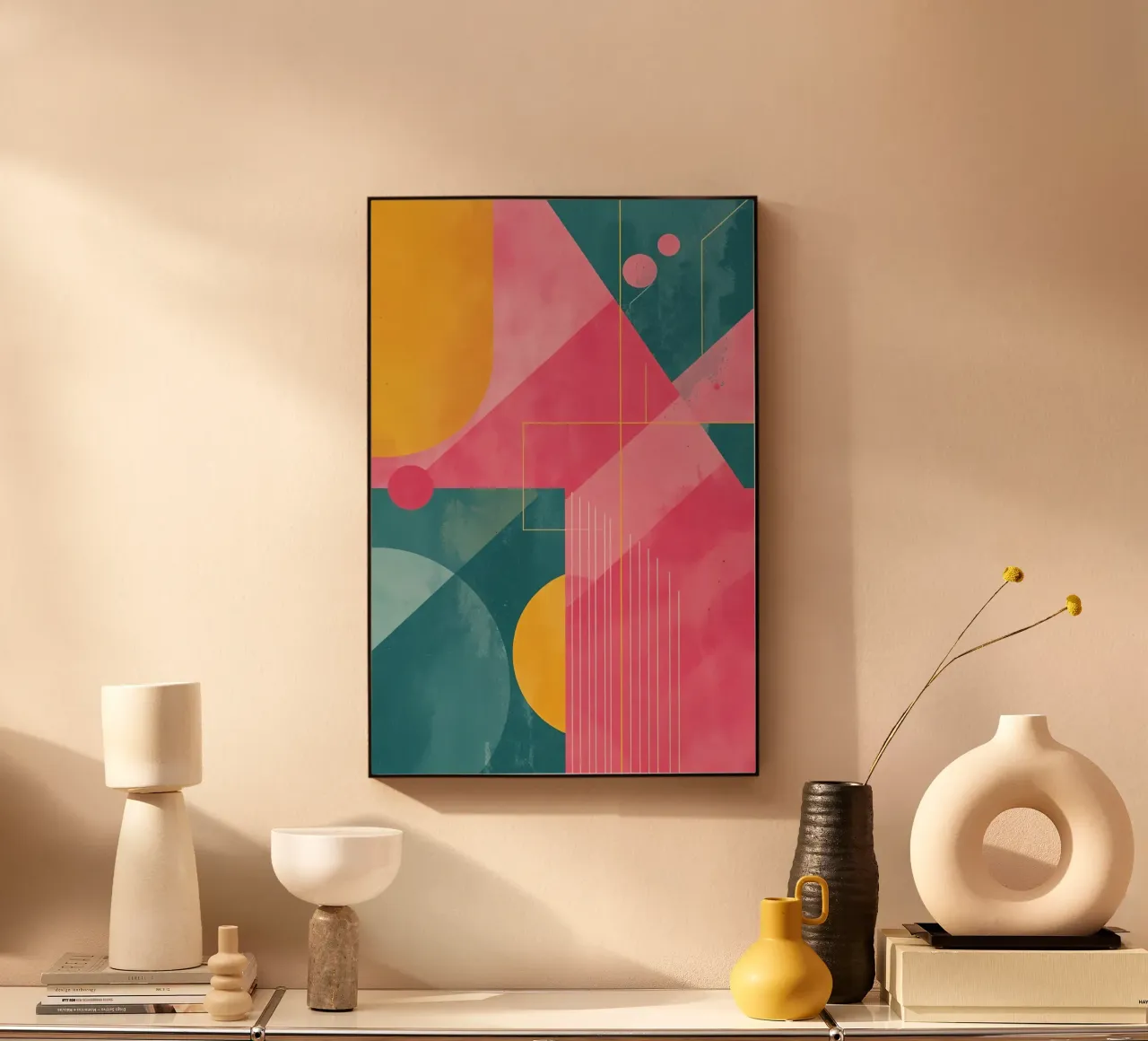 Composizione geometrica astratta con forme e linee pannello forex da DesignDoodle