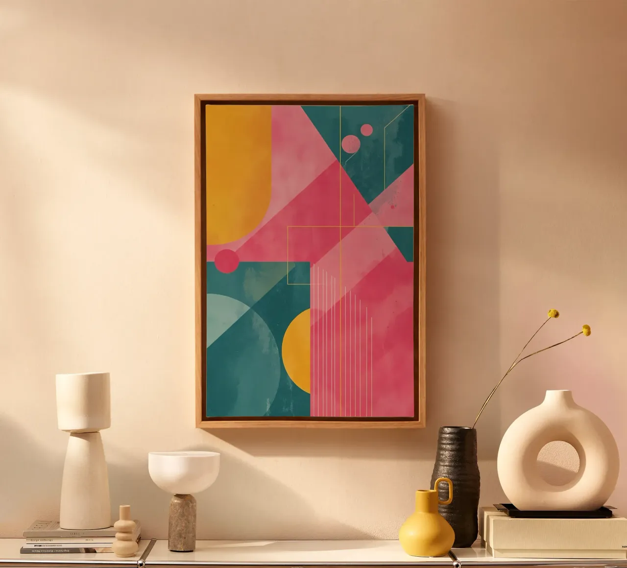 Composizione geometrica astratta con forme e linee tela con Cornice a cassetta da DesignDoodle