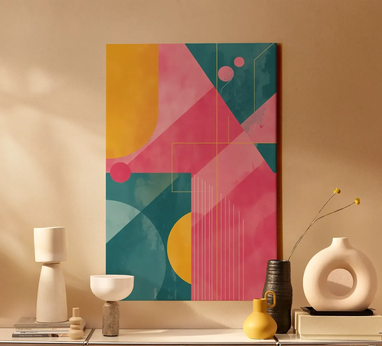 Composizione geometrica astratta con forme e linee tela con Cornice a cassetta da DesignDoodle