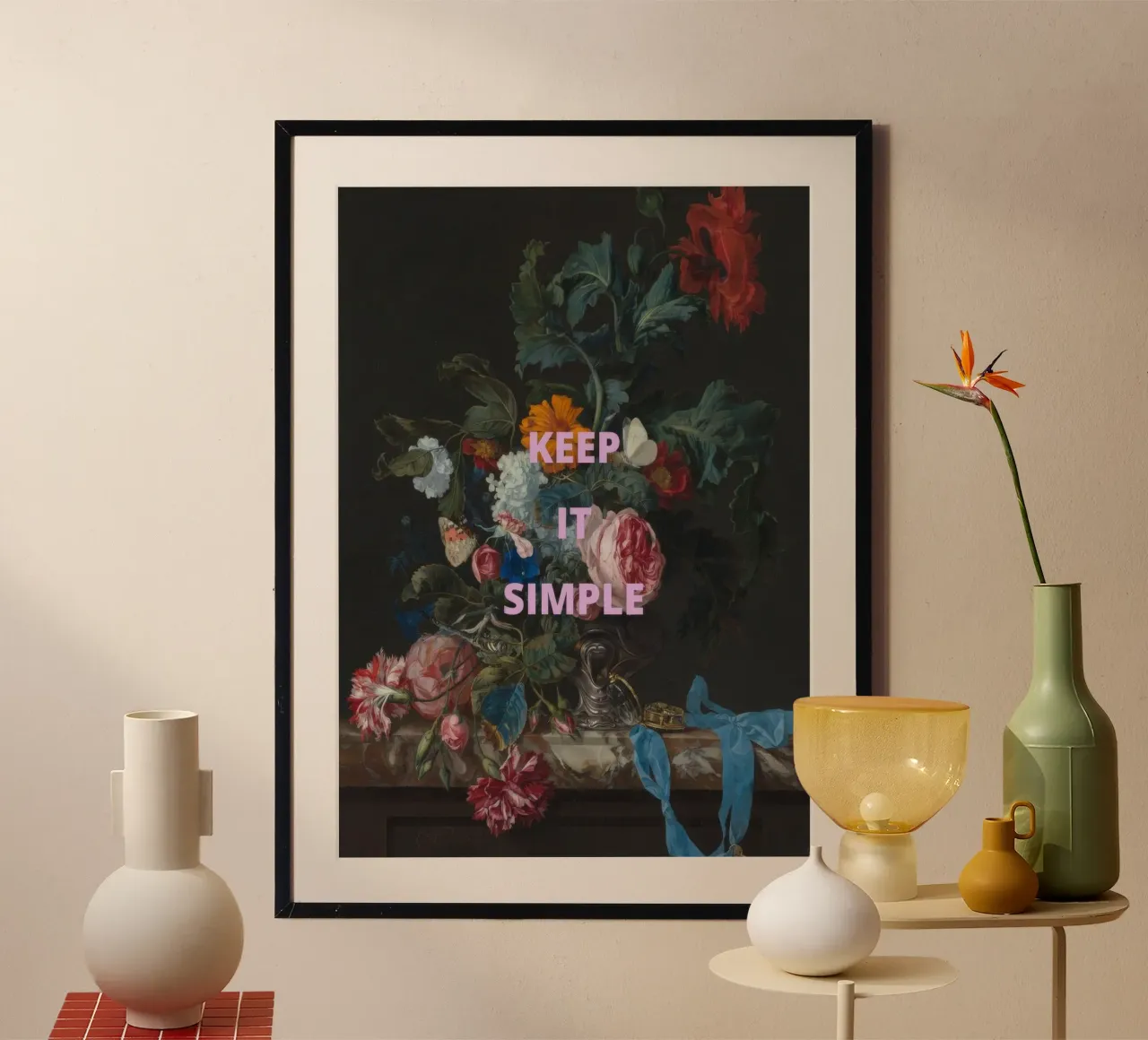 Keep It Simple Floral Still Life poster con telaio in alluminio da WORD & WONDER