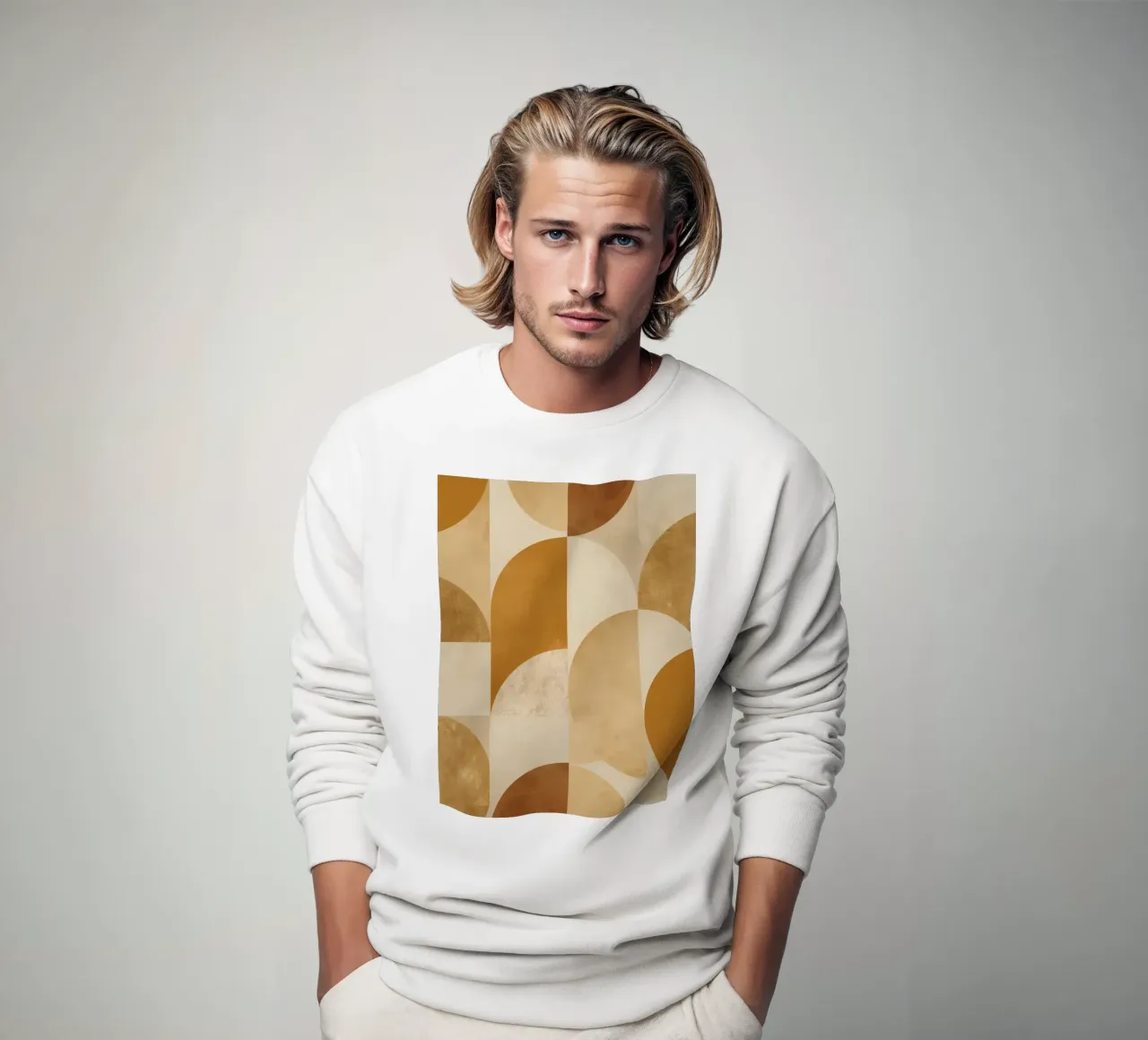 Abstraktes geometrisches Muster mit Kreisen und Quadraten in der Erde Sweatshirt von DesignDoodle