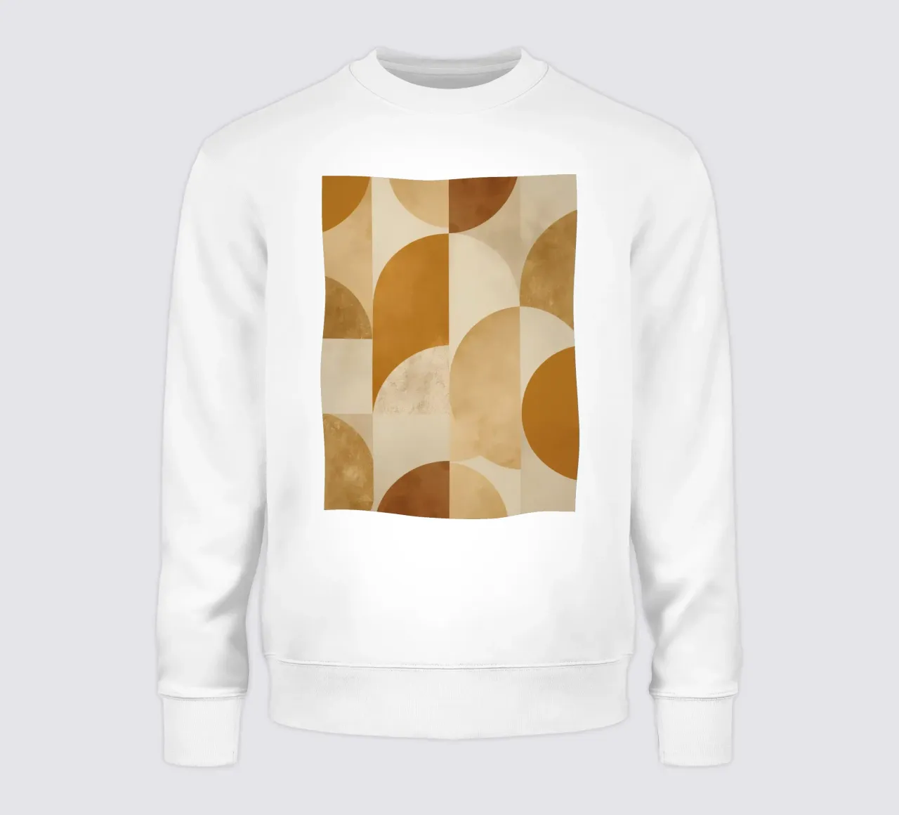 Abstract Geometric Pattern with Circles and Squares in Earth sweatshirt by DesignDoodle