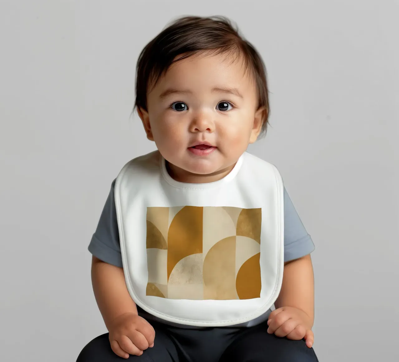 Abstract Geometric Pattern with Circles and Squares in Earth baby bib by DesignDoodle