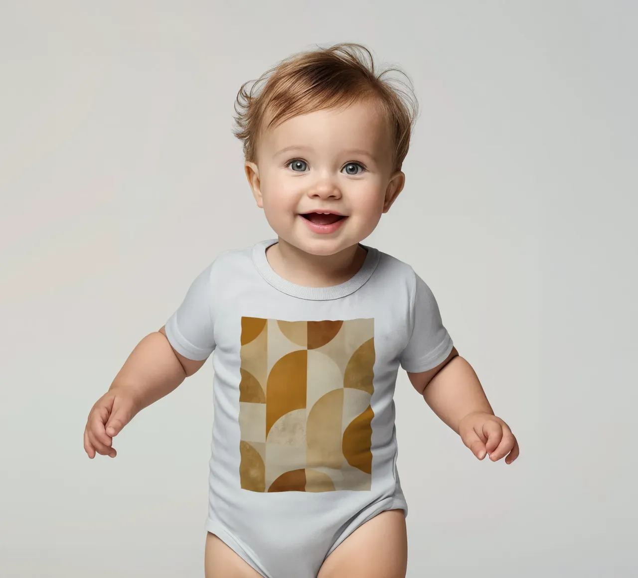 Abstract Geometric Pattern with Circles and Squares in Earth short-sleeve baby romper by DesignDoodle
