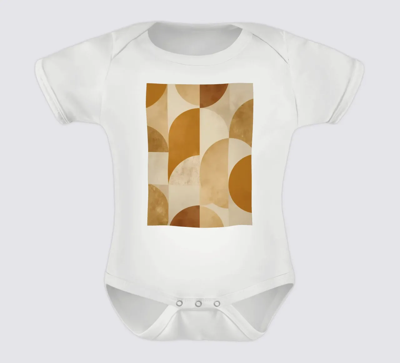 Abstract Geometric Pattern with Circles and Squares in Earth short-sleeve baby romper by DesignDoodle