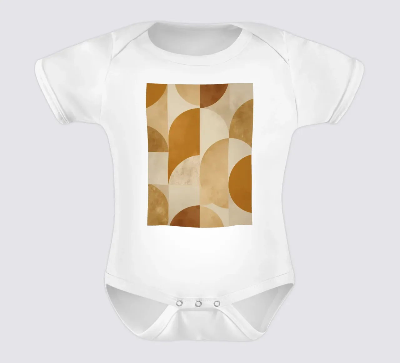 Abstract Geometric Pattern with Circles and Squares in Earth short-sleeve baby romper by DesignDoodle