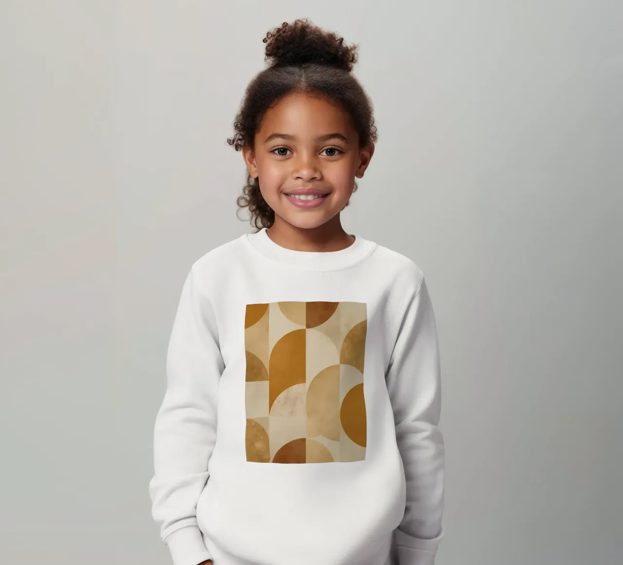 Abstract Geometric Pattern with Circles and Squares in Earth kids sweatshirt by DesignDoodle