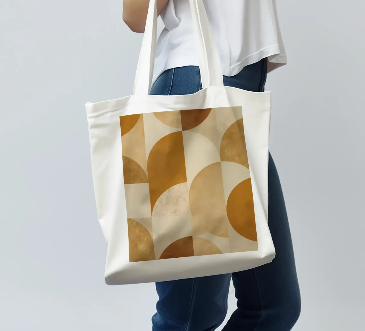 Abstract Geometric Pattern with Circles and Squares in Earth tote bag by DesignDoodle