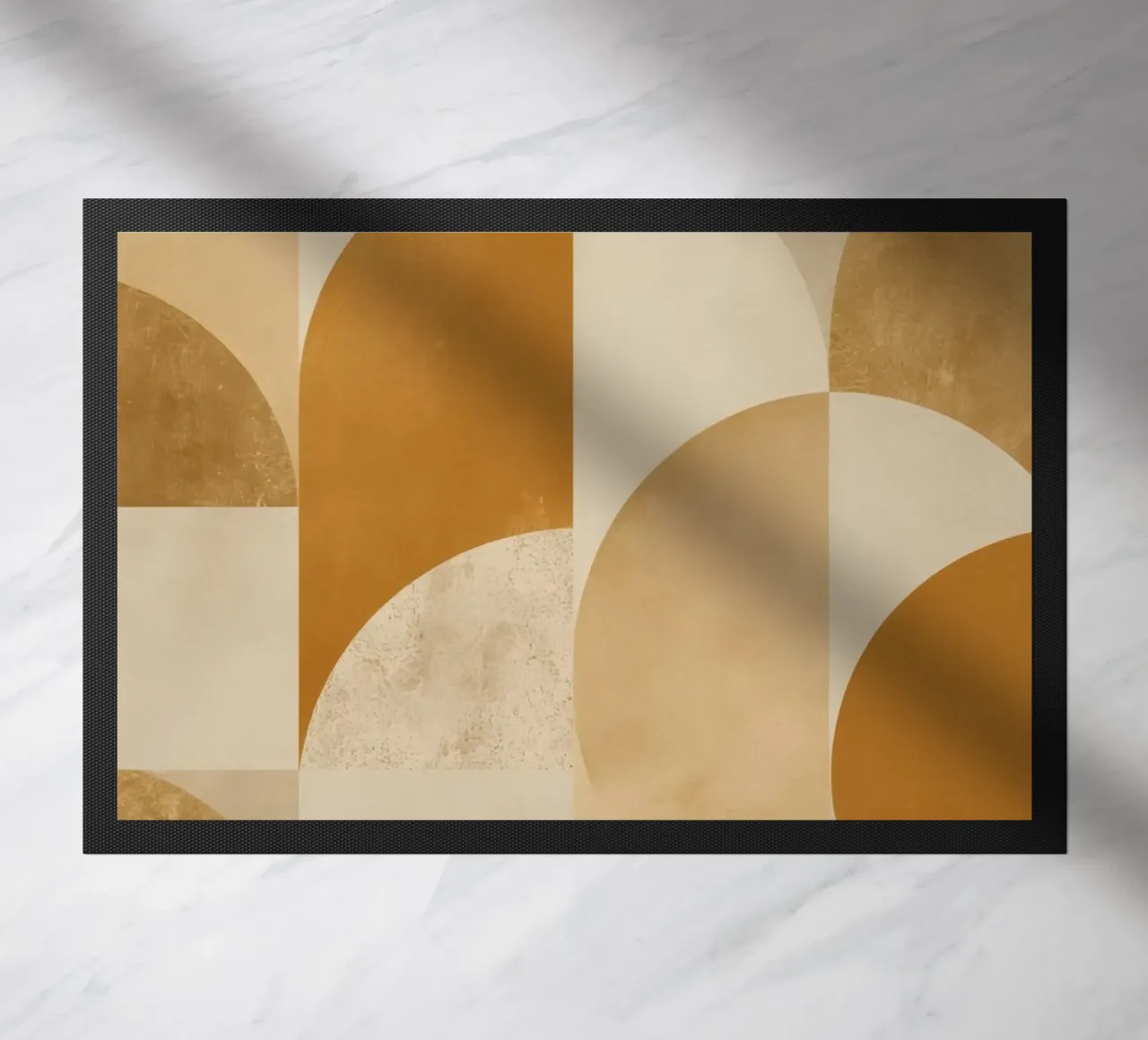 Abstraktes geometrisches Muster mit Kreisen und Quadraten in der Erde Fußmatte von DesignDoodle