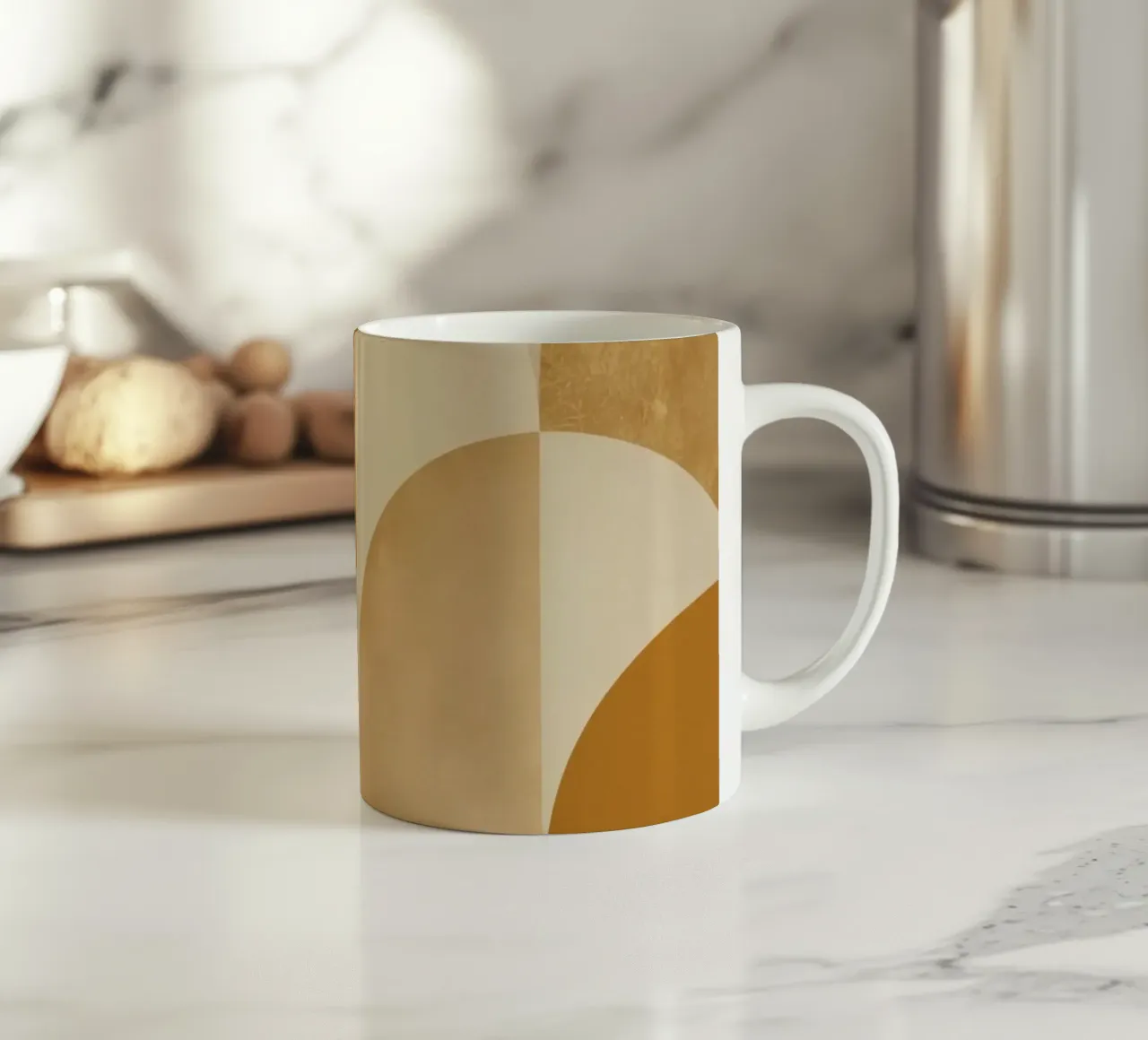 Abstract Geometric Pattern with Circles and Squares in Earth ceramic mug by DesignDoodle
