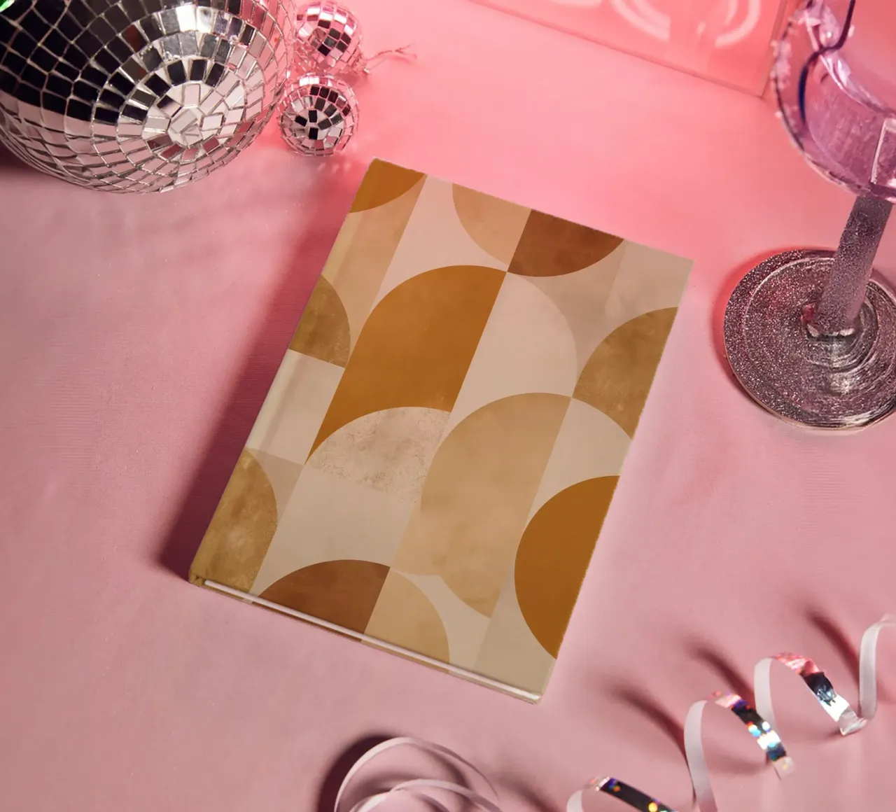 Abstract Geometric Pattern with Circles and Squares in Earth notebook by DesignDoodle
