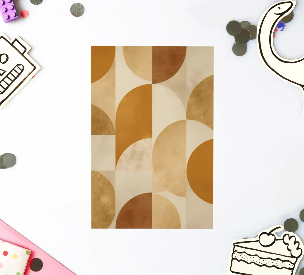 Abstract Geometric Pattern with Circles and Squares in Earth sticker by DesignDoodle