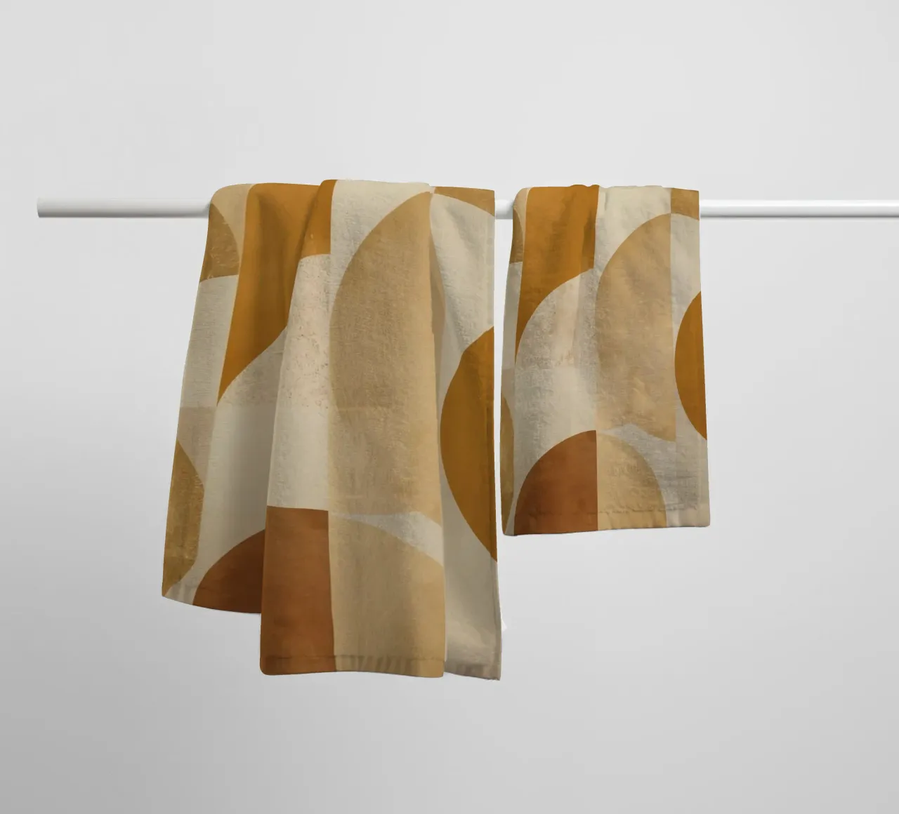 Abstract Geometric Pattern with Circles and Squares in Earth towel by DesignDoodle