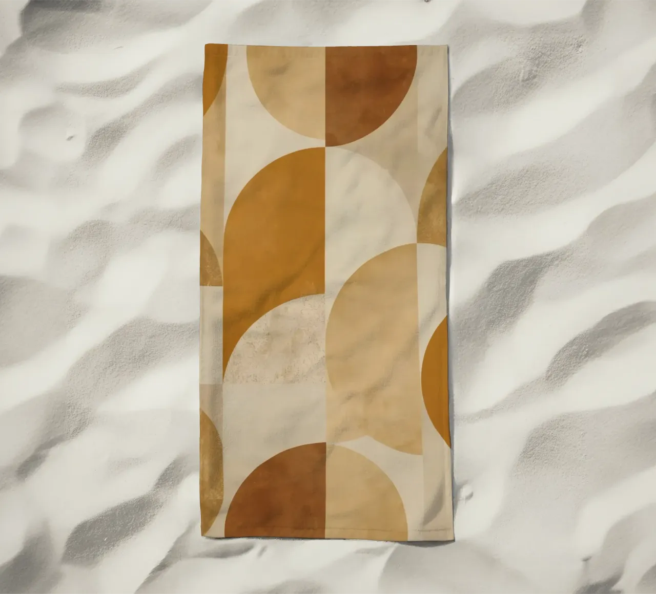 Abstract Geometric Pattern with Circles and Squares in Earth beach towel by DesignDoodle