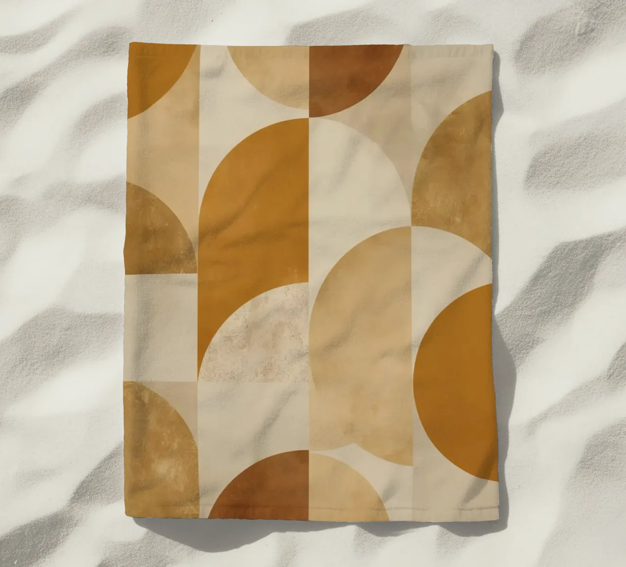 Abstract Geometric Pattern with Circles and Squares in Earth beach towel by DesignDoodle