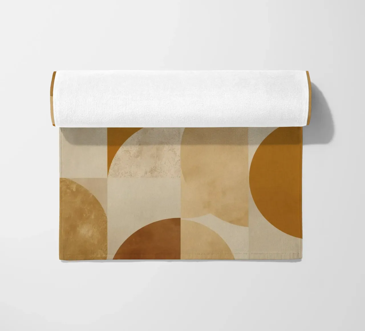 Abstract Geometric Pattern with Circles and Squares in Earth beach towel by DesignDoodle