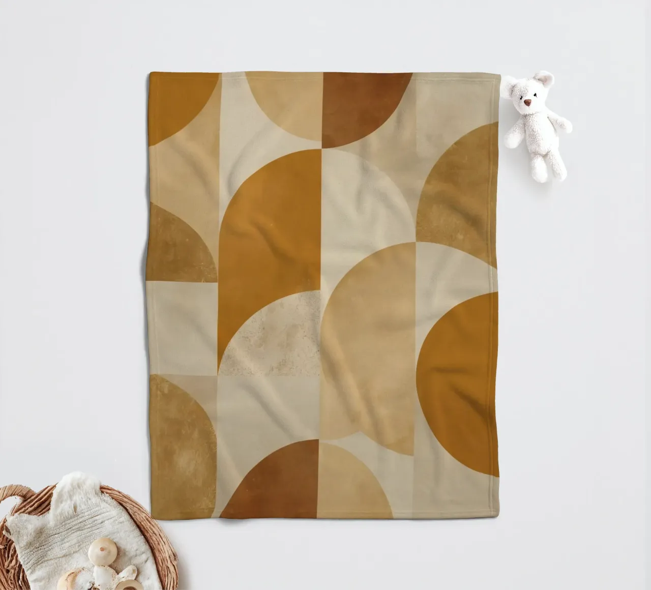 Abstract Geometric Pattern with Circles and Squares in Earth fleece blanket by DesignDoodle
