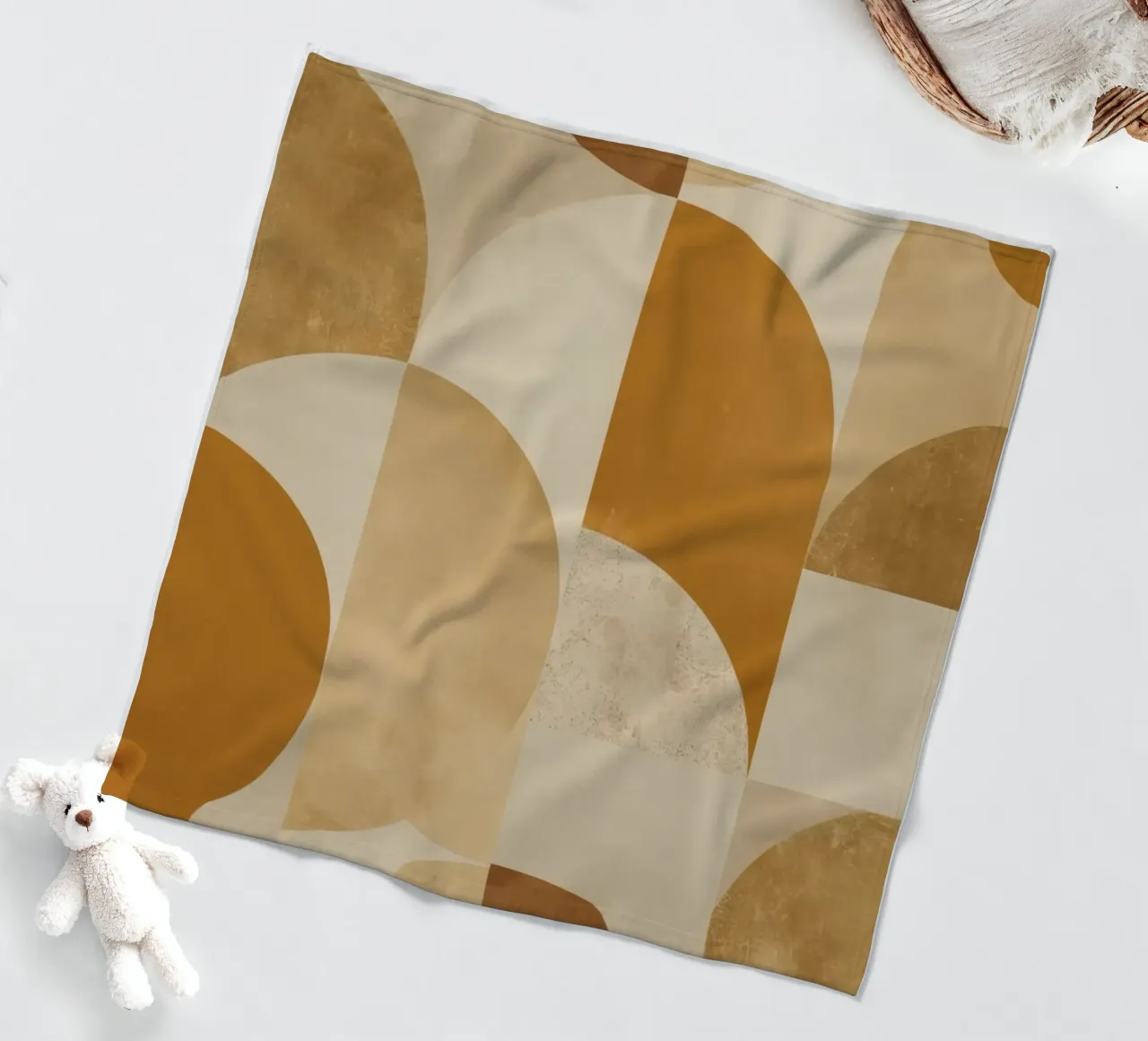 Abstract Geometric Pattern with Circles and Squares in Earth fleece blanket by DesignDoodle
