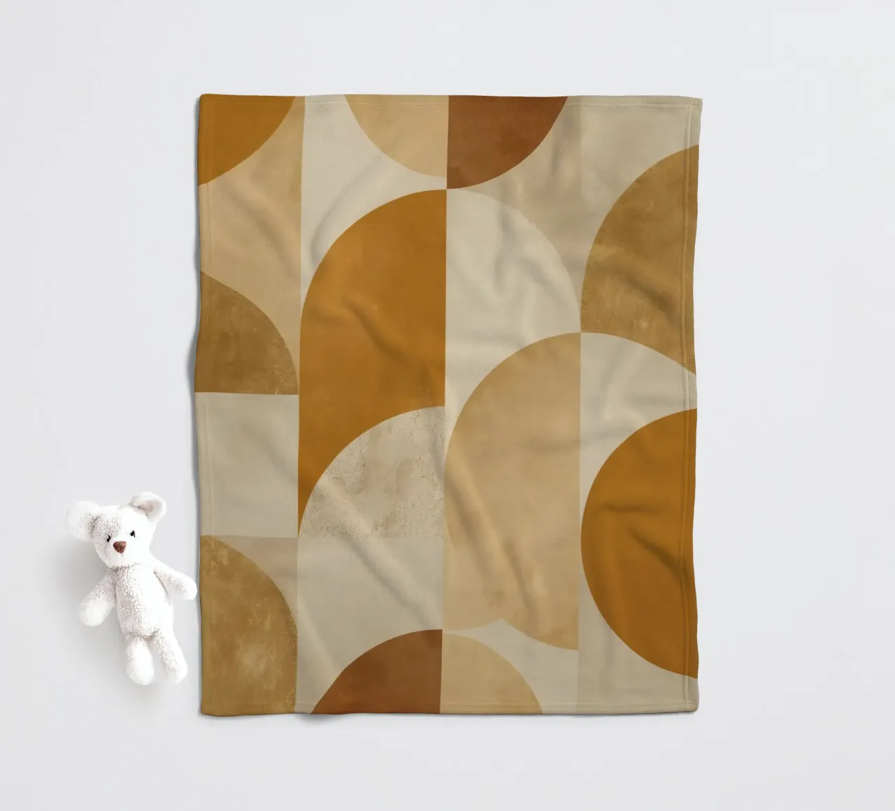 Abstract Geometric Pattern with Circles and Squares in Earth fleece blanket by DesignDoodle