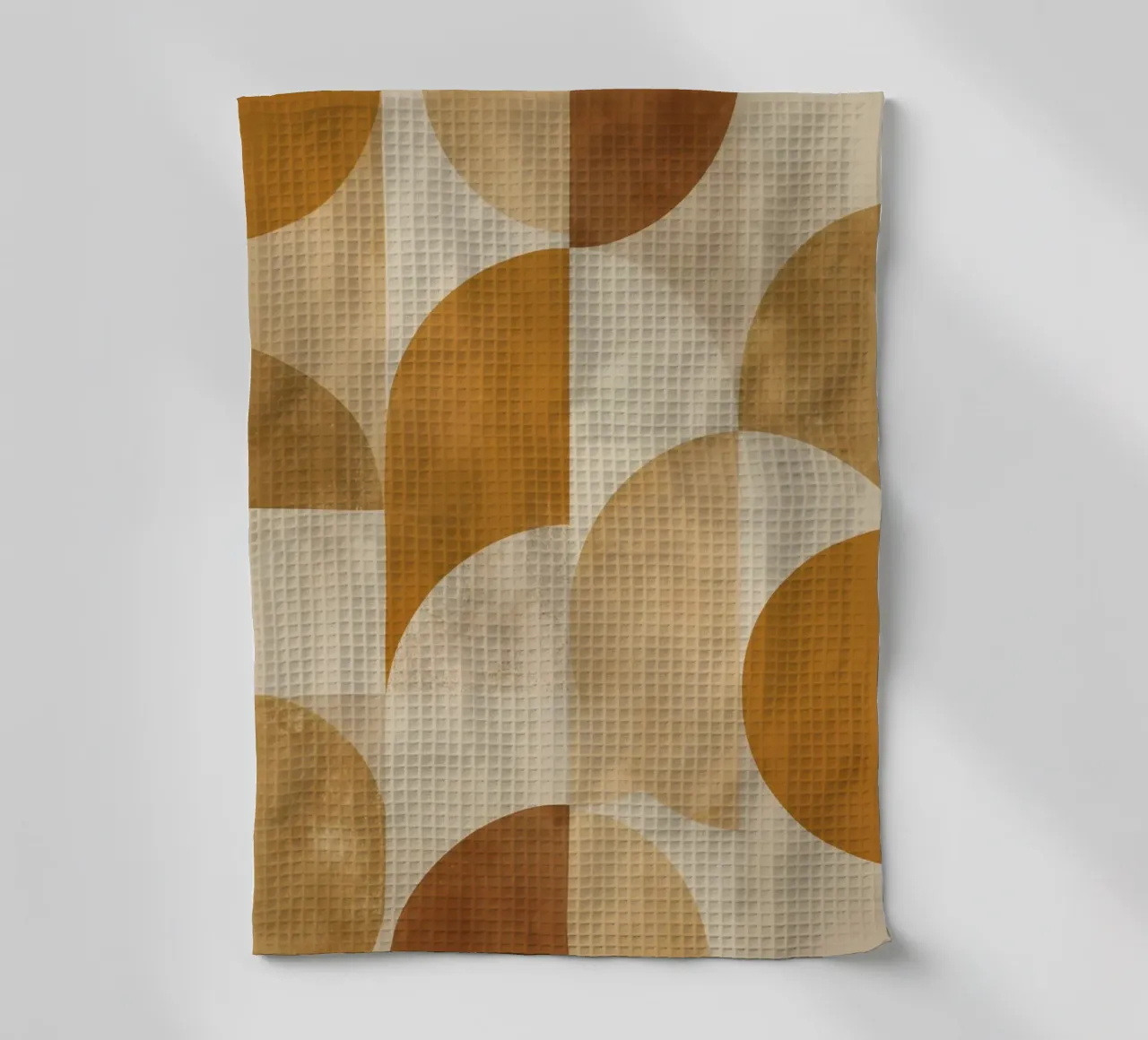 Abstract Geometric Pattern with Circles and Squares in Earth tea towel by DesignDoodle