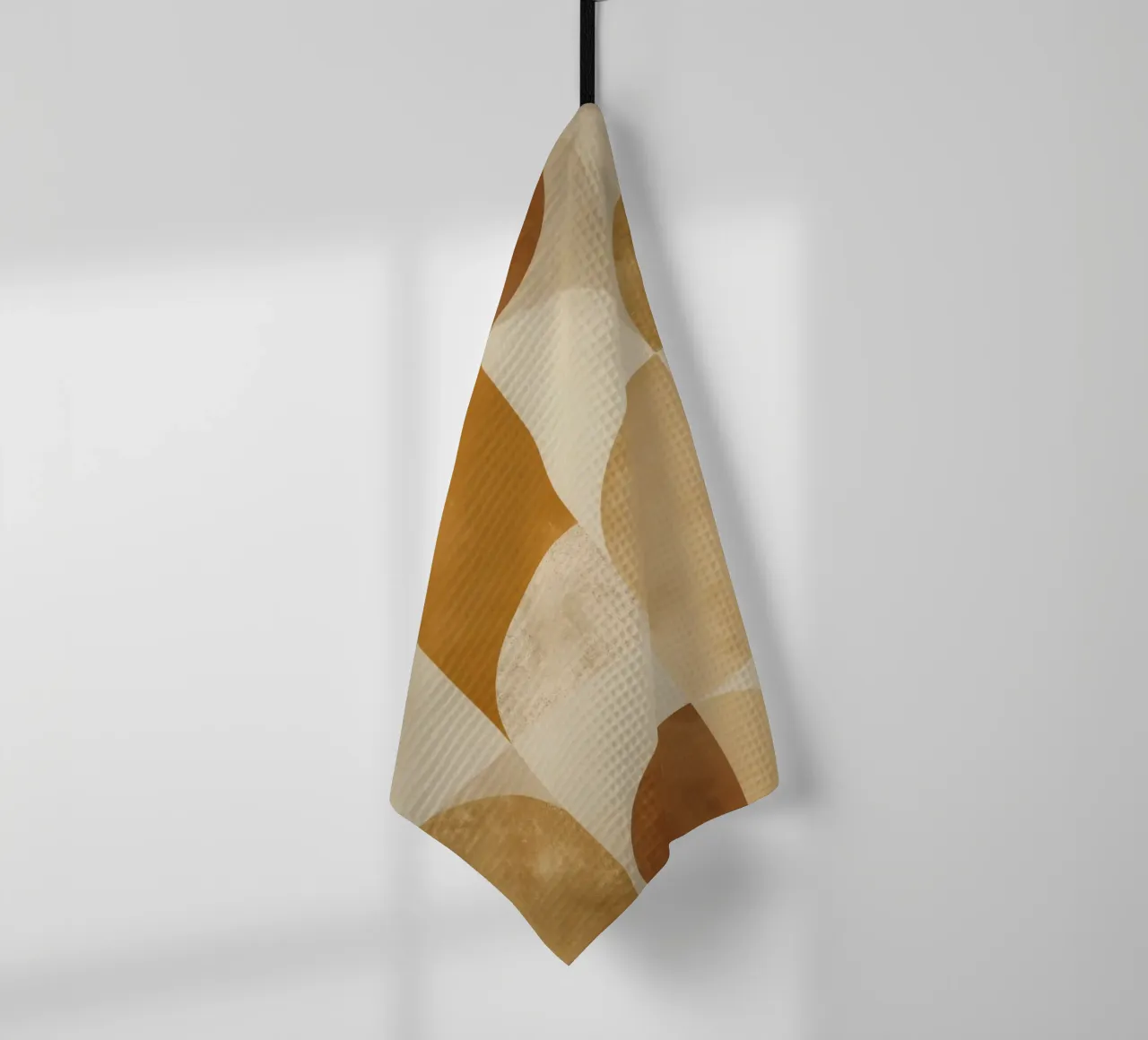 Abstract Geometric Pattern with Circles and Squares in Earth tea towel by DesignDoodle