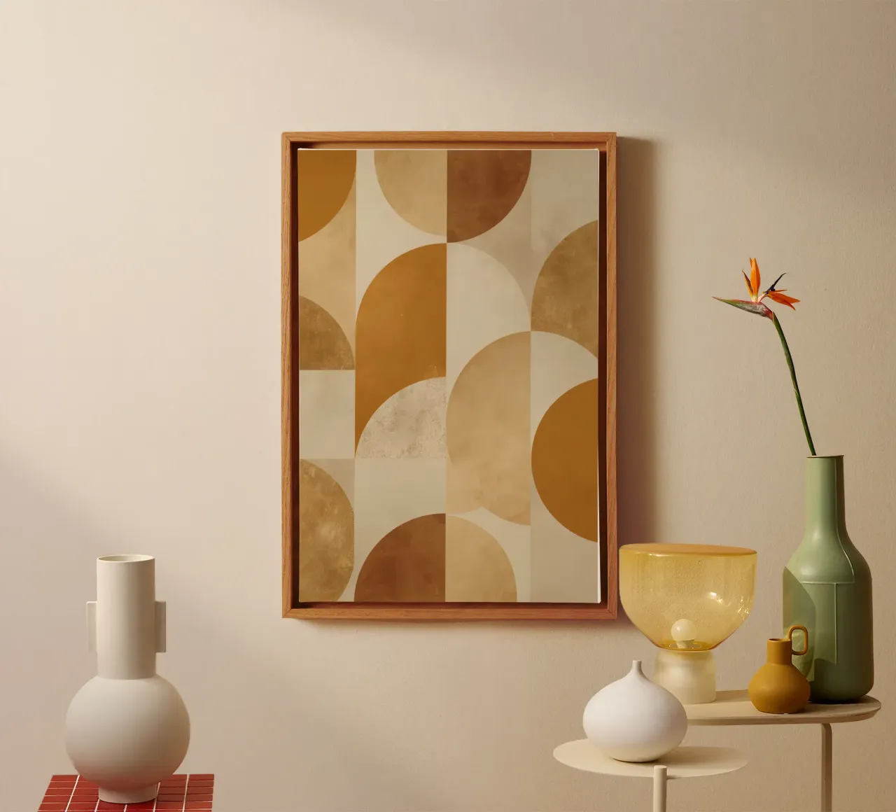Modello geometrico astratto con cerchi e quadrati nella terra tela da DesignDoodle