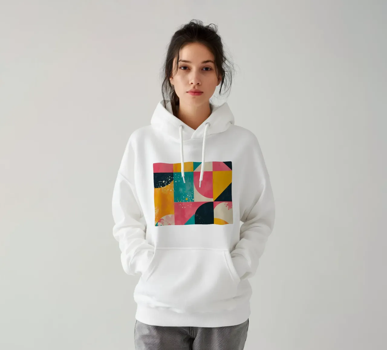 Abstract Geometric Pattern with Squares Triangles and Circle hoodie by DesignDoodle