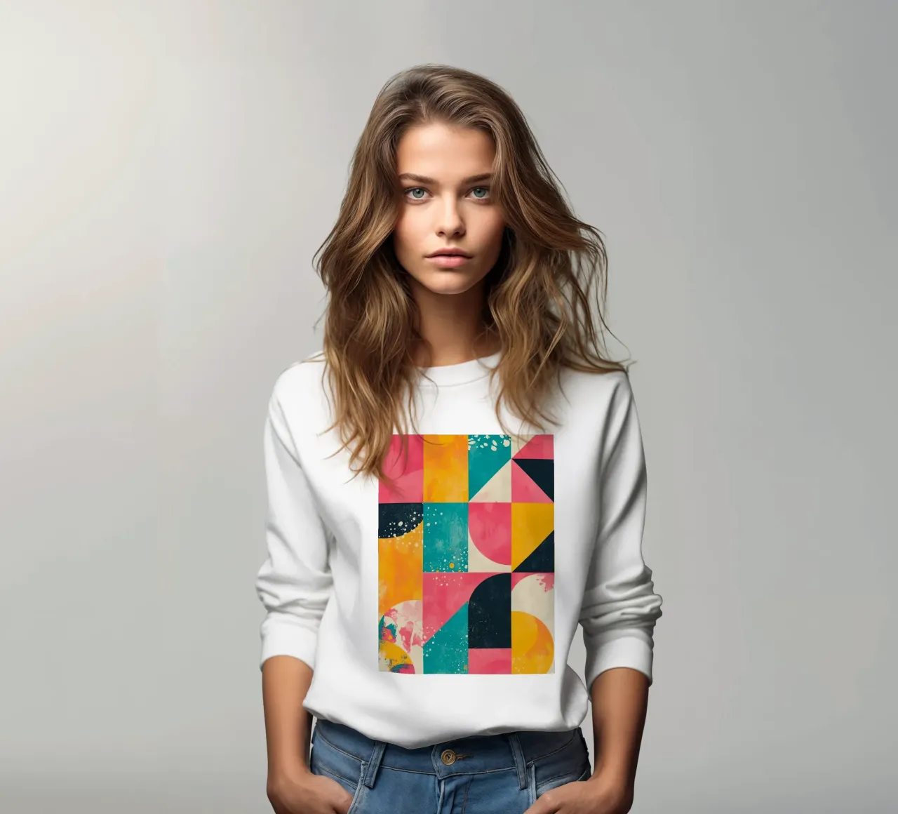 Abstraktes geometrisches Muster mit Quadraten, Dreiecken und Kreisen Sweatshirt von DesignDoodle