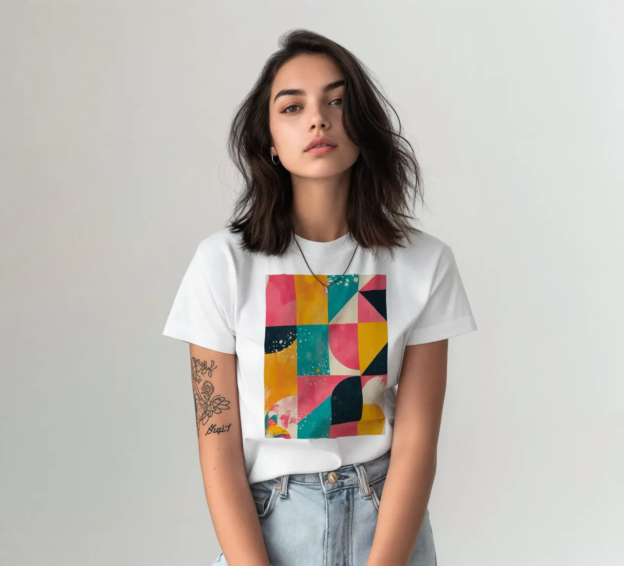 Motivo geometrico astratto con quadrati, triangoli e cerchi t-shirt da DesignDoodle