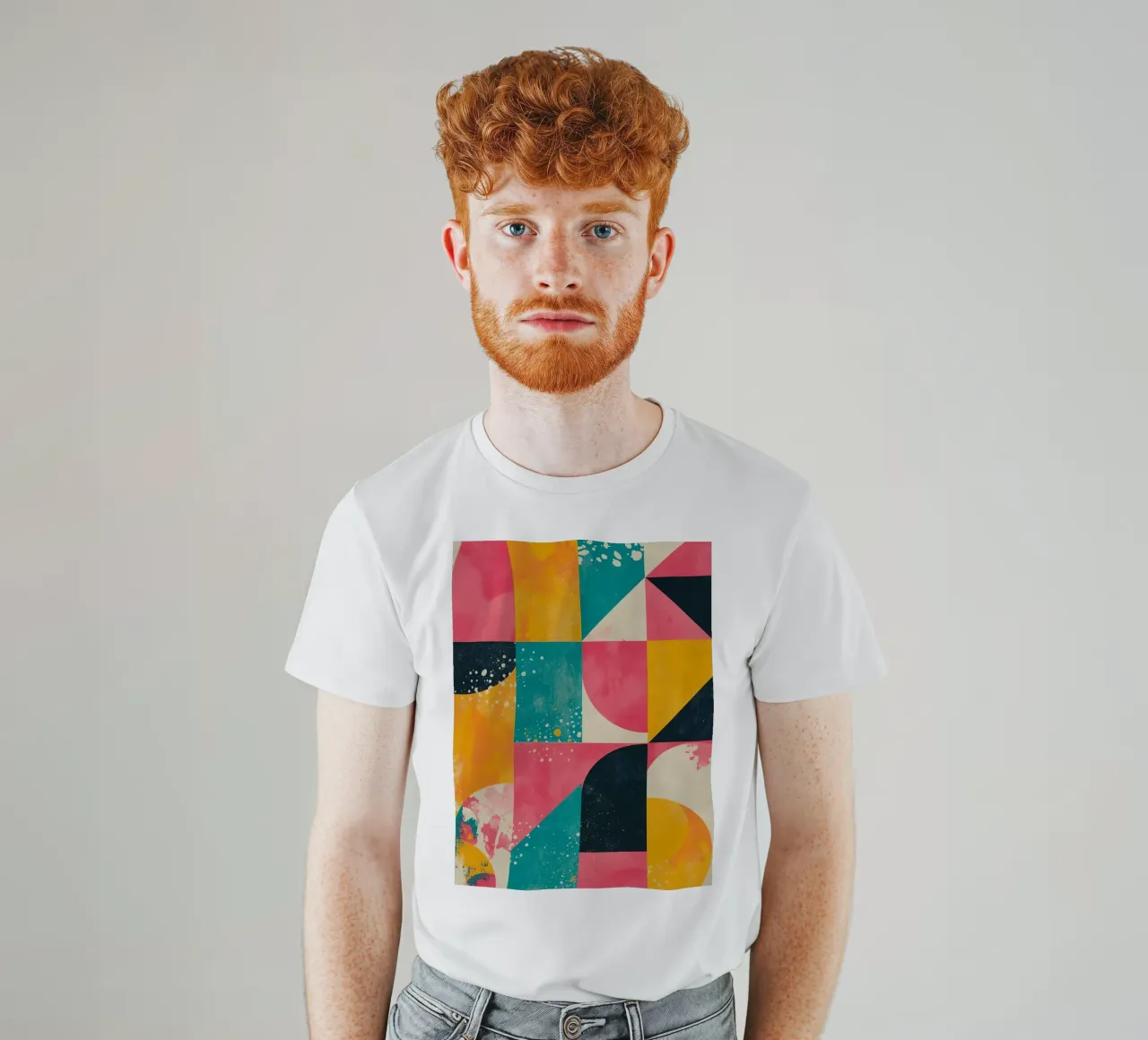 Abstract Geometric Pattern with Squares Triangles and Circle t-shirt by DesignDoodle
