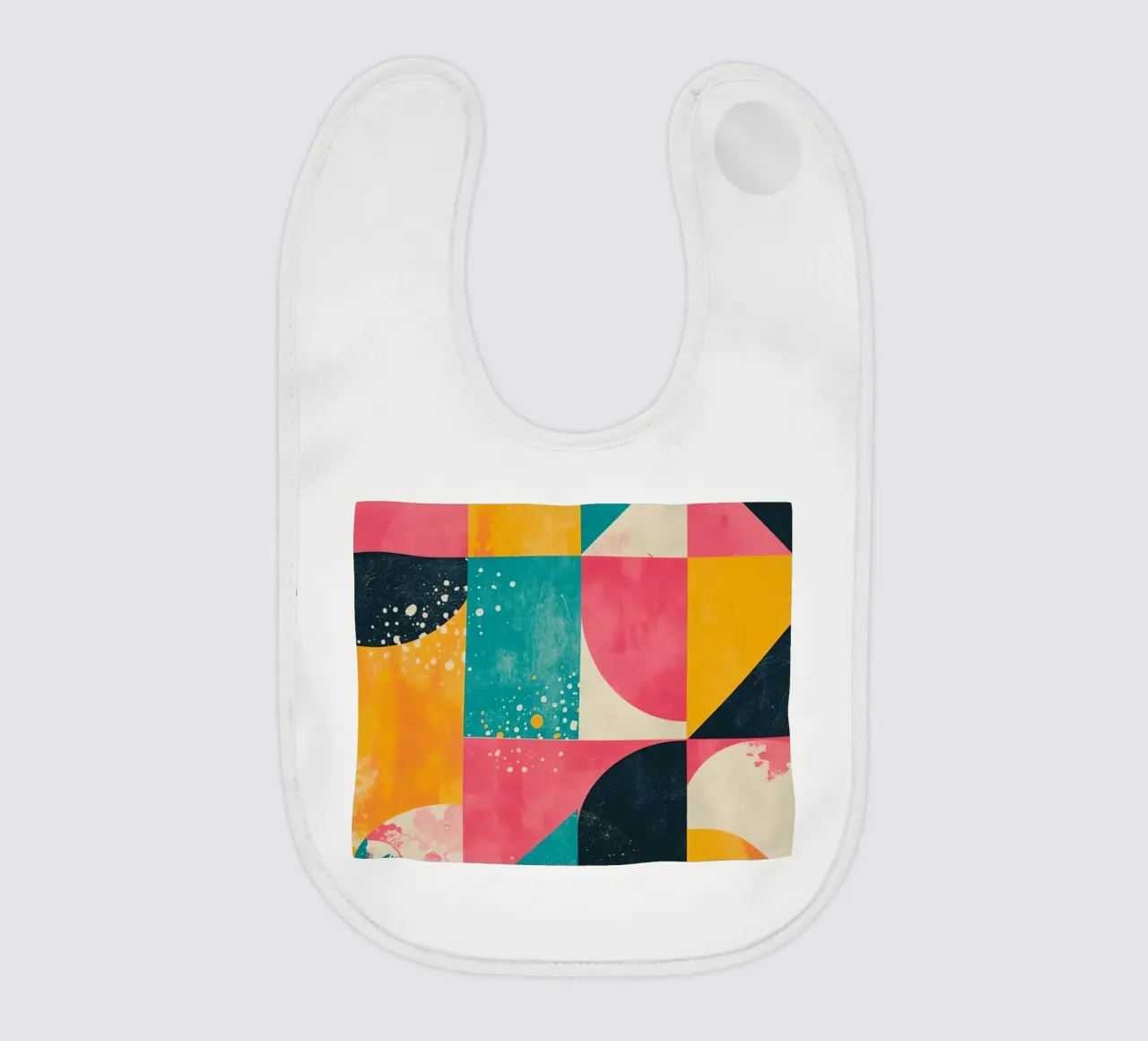Abstract Geometric Pattern with Squares Triangles and Circle baby bib by DesignDoodle
