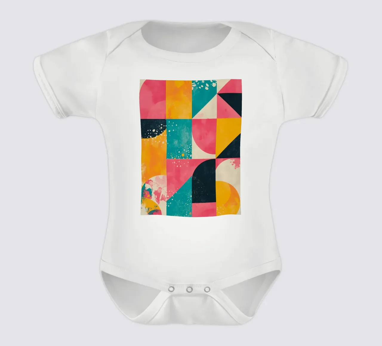 Abstraktes geometrisches Muster mit Quadraten, Dreiecken und Kreisen Kurzarm Babybody von DesignDoodle