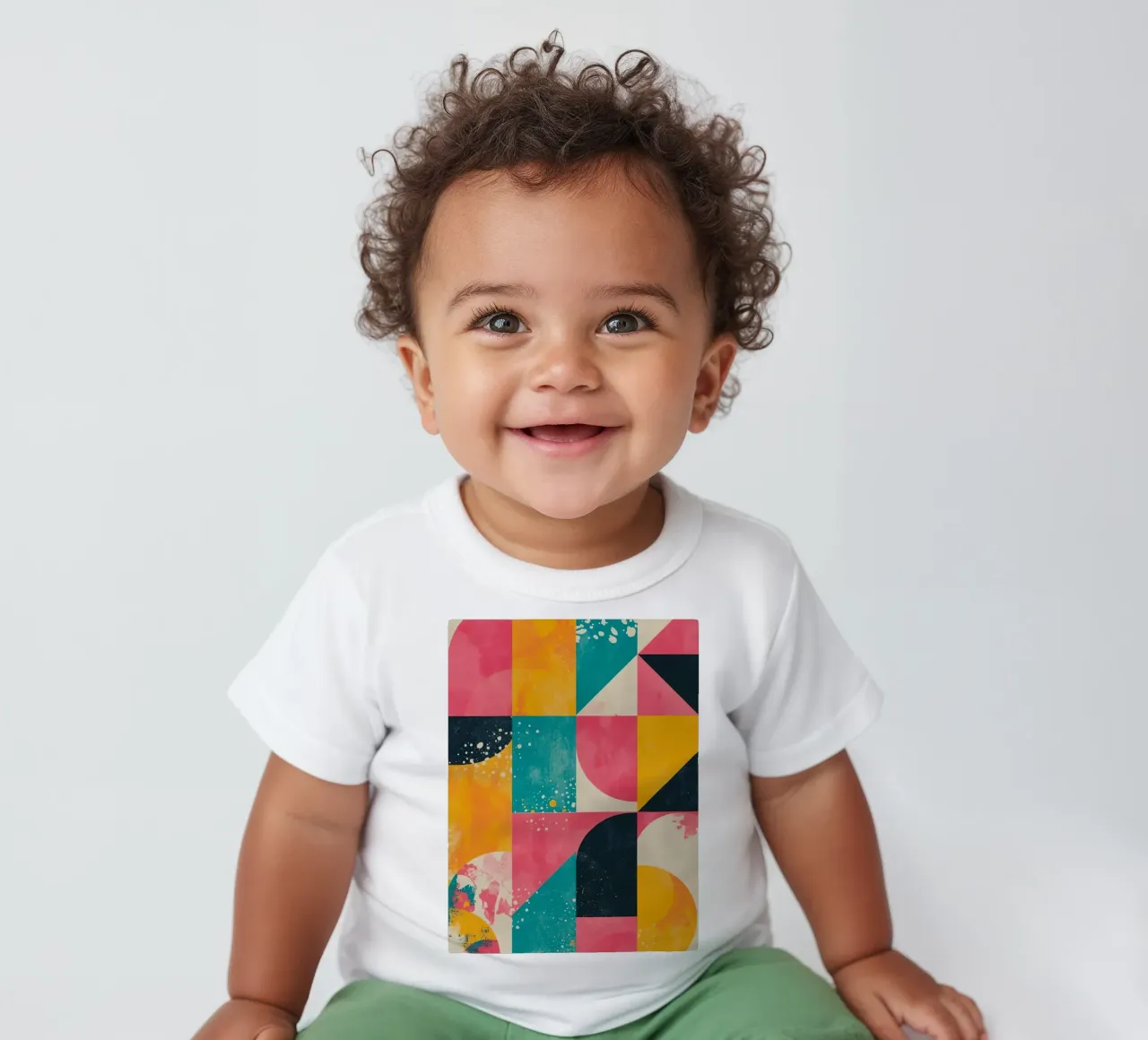 Abstract Geometric Pattern with Squares Triangles and Circle baby t-shirt by DesignDoodle
