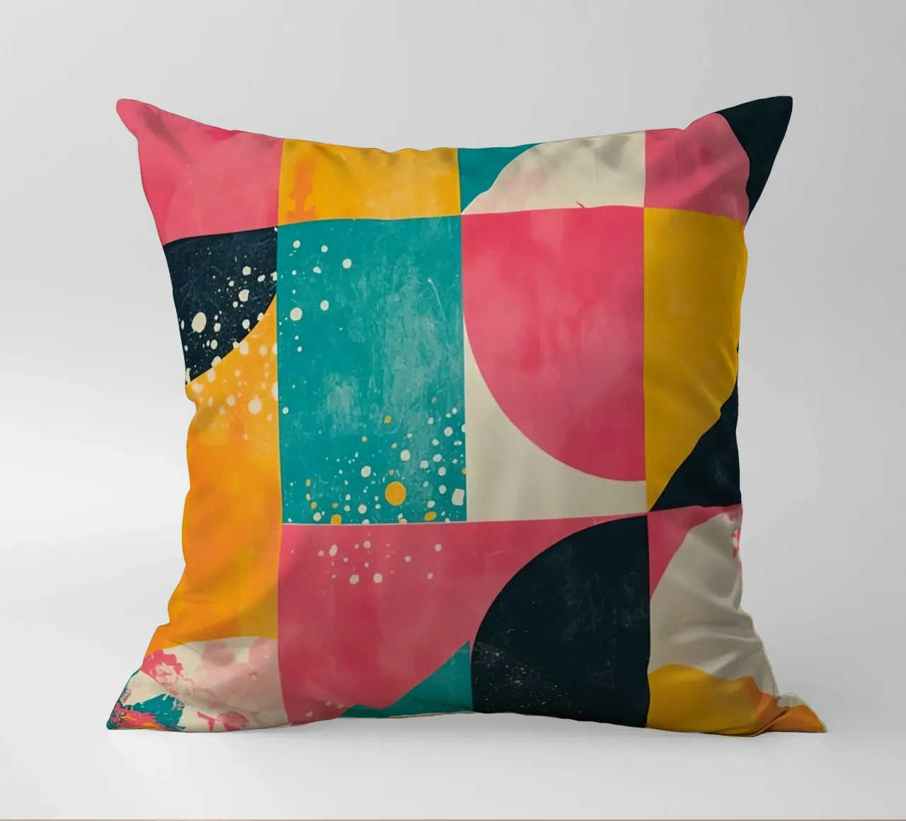 Abstract Geometric Pattern with Squares Triangles and Circle decorative cushion by DesignDoodle