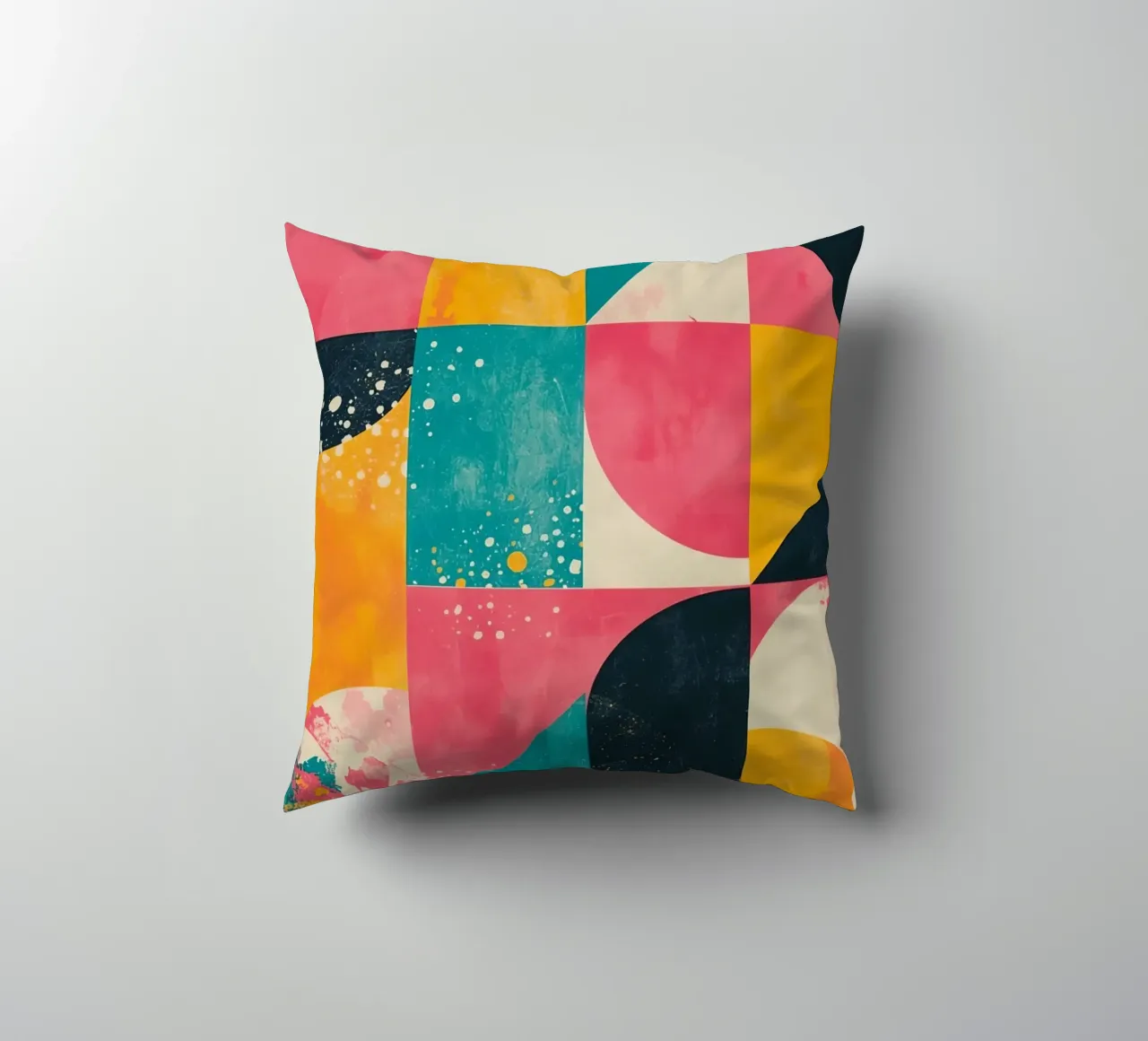 Abstract Geometric Pattern with Squares Triangles and Circle decorative cushion by DesignDoodle