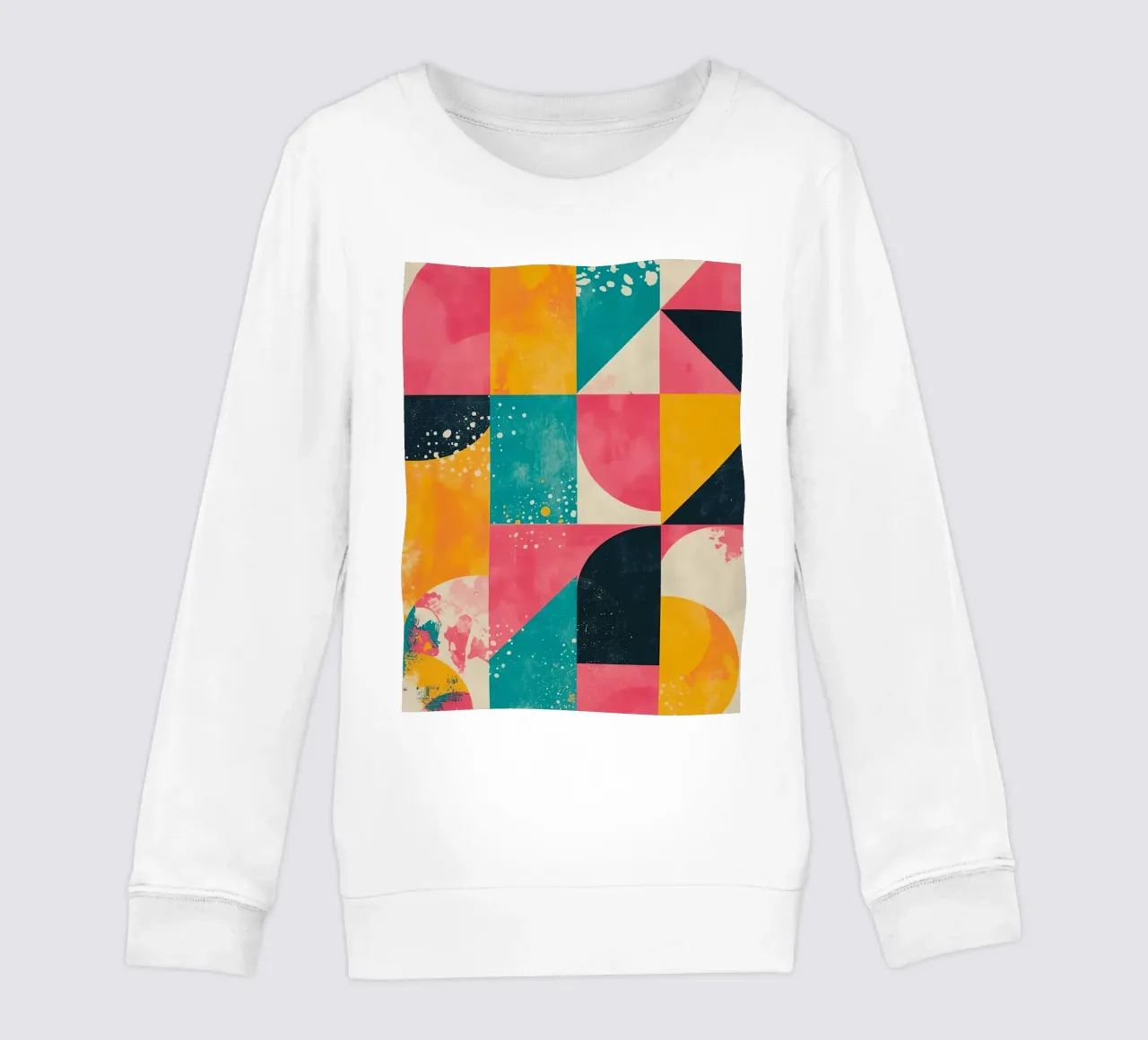 Abstract Geometric Pattern with Squares Triangles and Circle kids sweatshirt by DesignDoodle