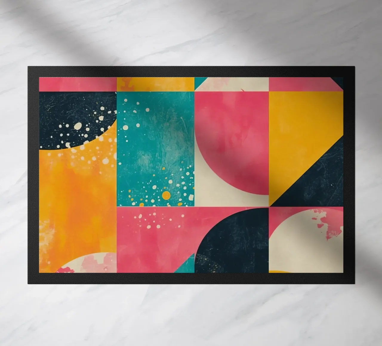 Abstract Geometric Pattern with Squares Triangles and Circle doormat by DesignDoodle