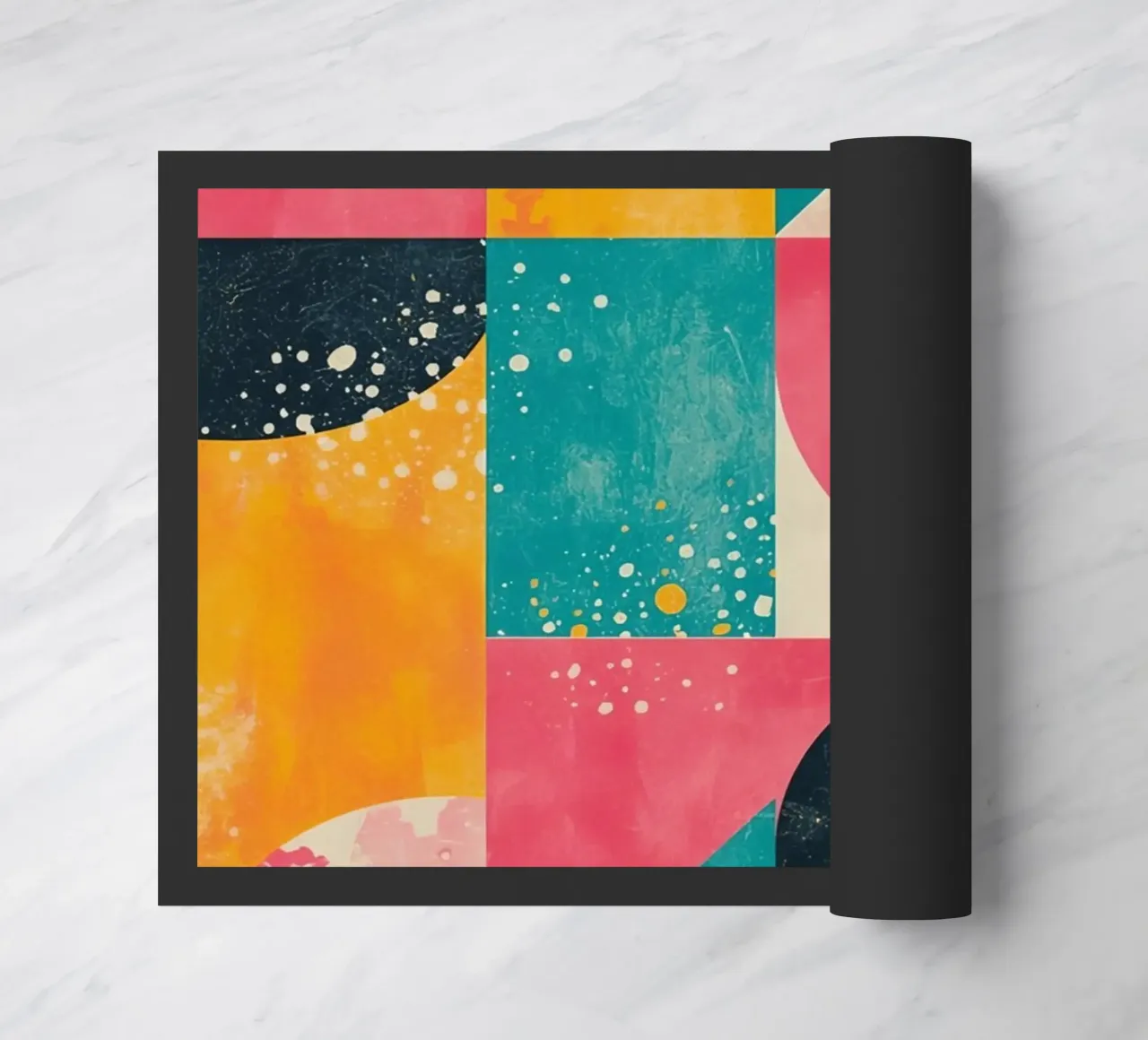 Abstract Geometric Pattern with Squares Triangles and Circle doormat by DesignDoodle