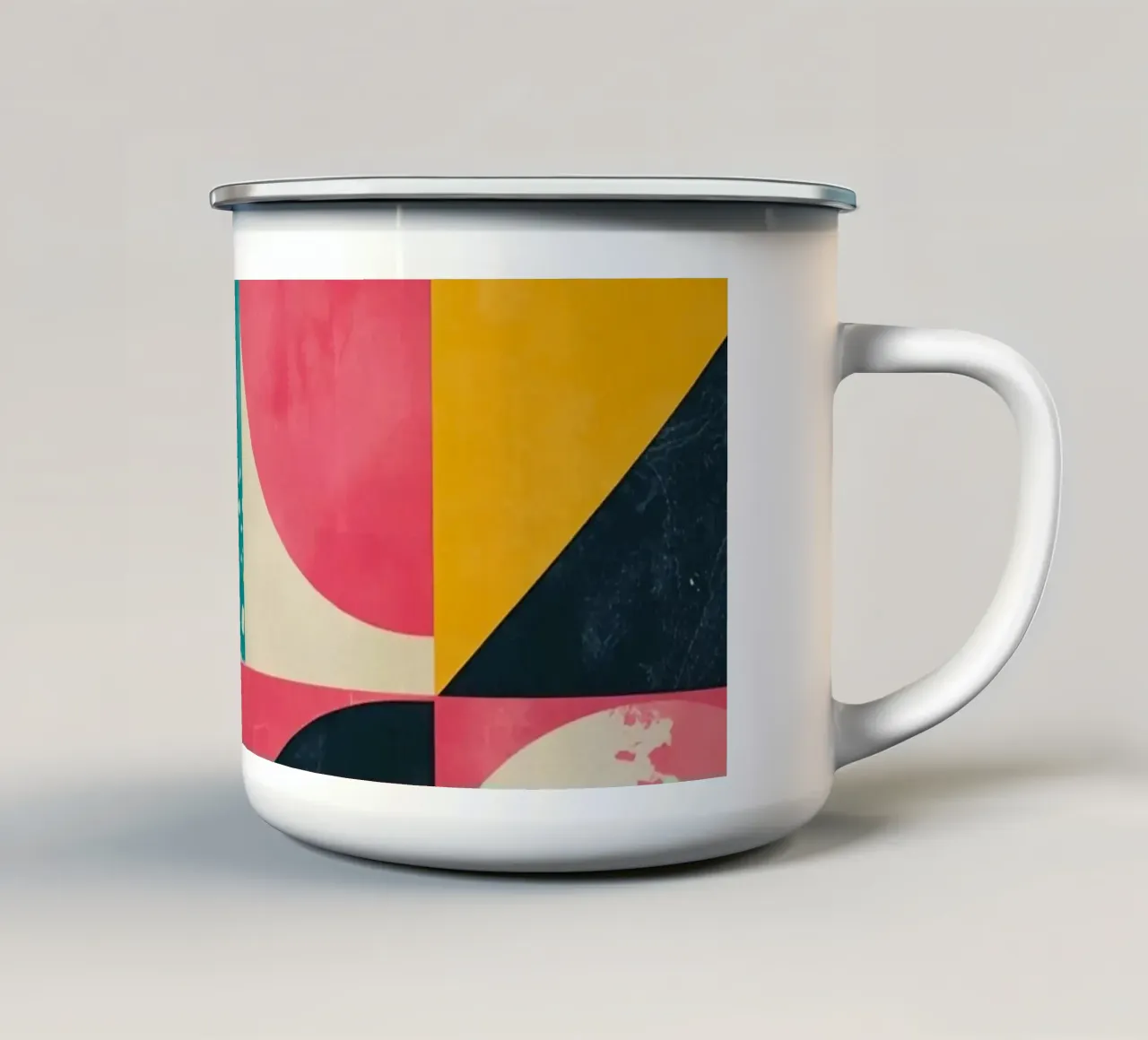 Abstract Geometric Pattern with Squares Triangles and Circle enamel mug by DesignDoodle
