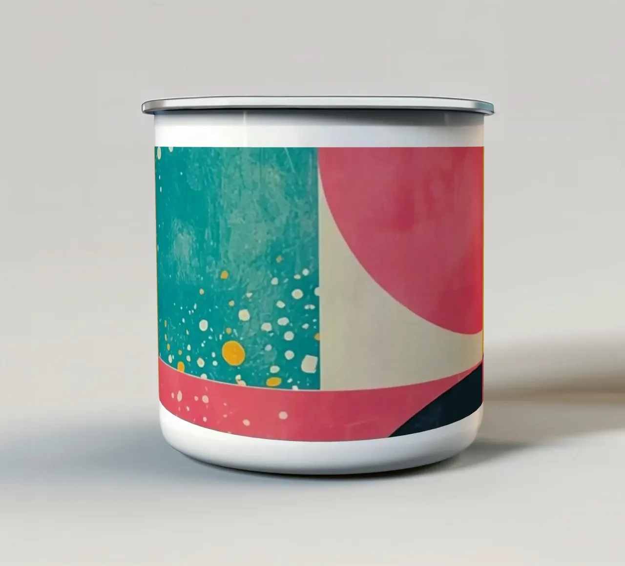Abstract Geometric Pattern with Squares Triangles and Circle enamel mug by DesignDoodle