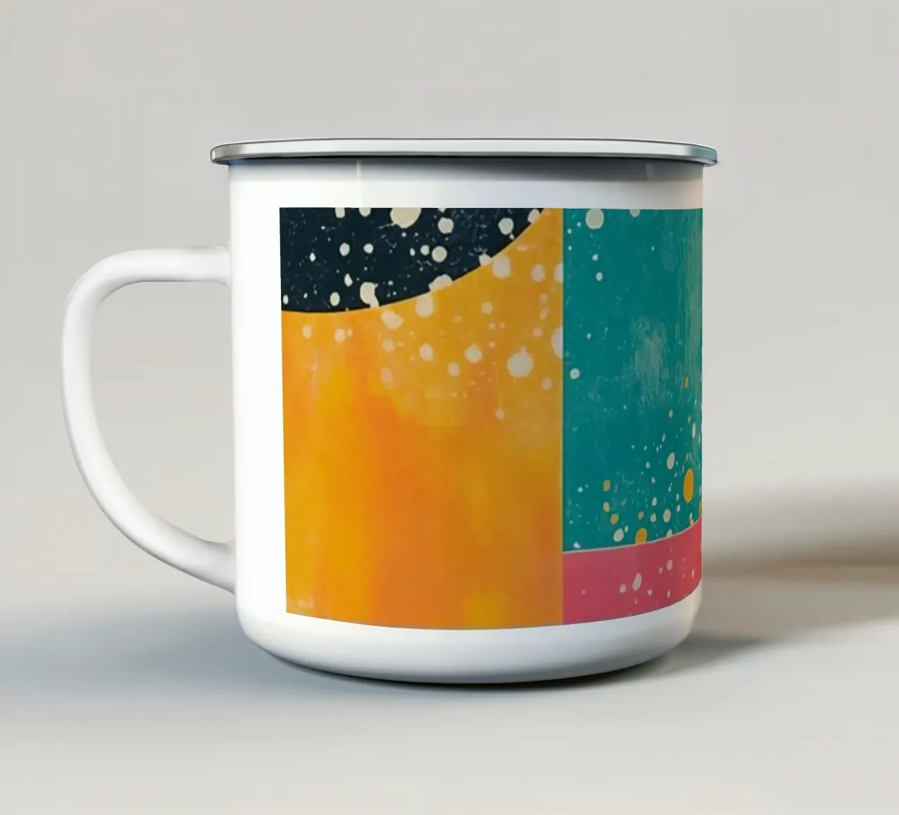 Abstract Geometric Pattern with Squares Triangles and Circle enamel mug by DesignDoodle