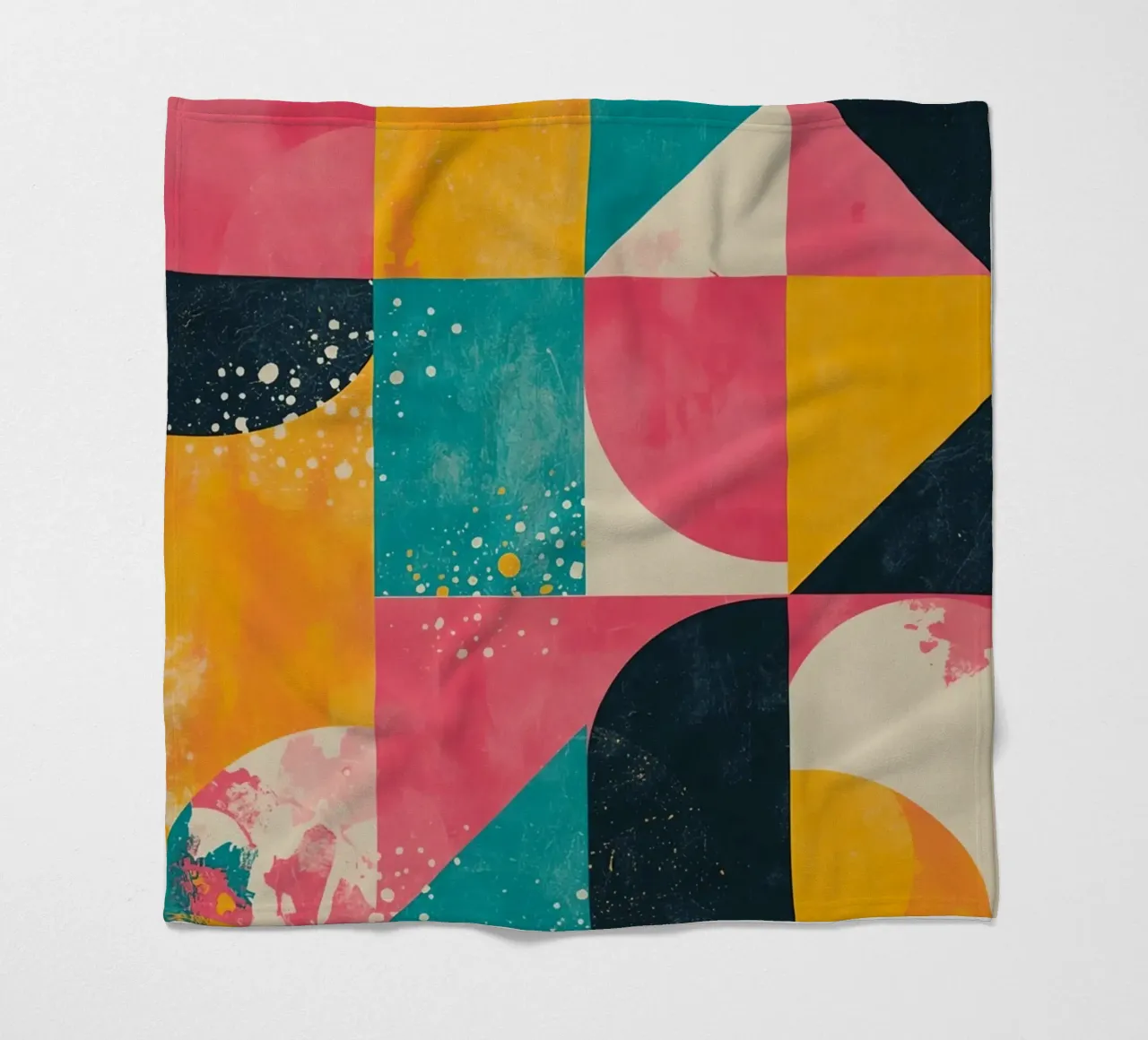 Abstract Geometric Pattern with Squares Triangles and Circle fleece blanket by DesignDoodle