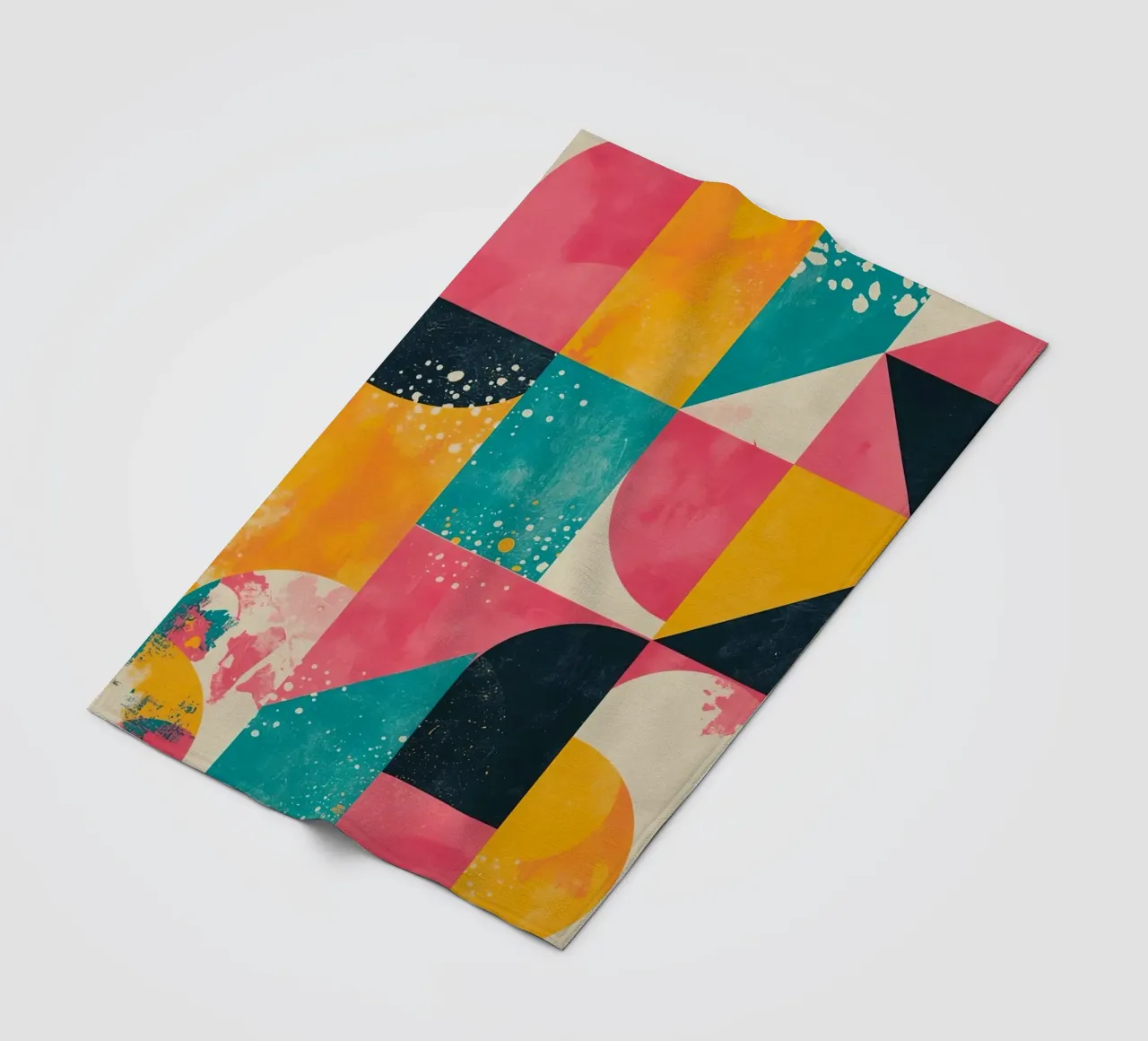 Abstract Geometric Pattern with Squares Triangles and Circle fleece blanket by DesignDoodle