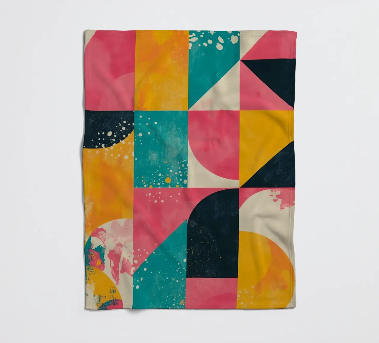 Abstract Geometric Pattern with Squares Triangles and Circle fleece blanket by DesignDoodle