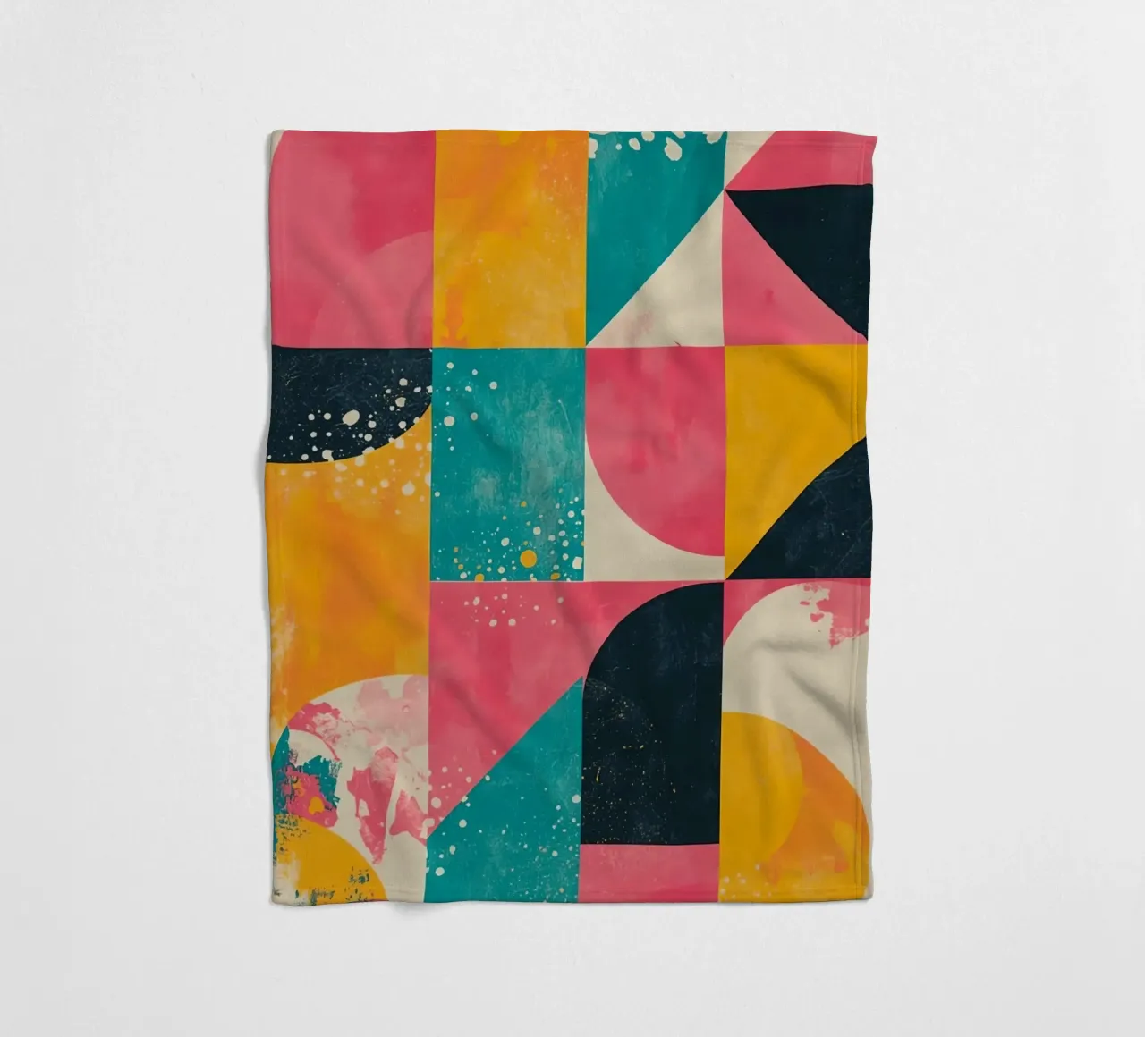 Abstract Geometric Pattern with Squares Triangles and Circle fleece blanket by DesignDoodle