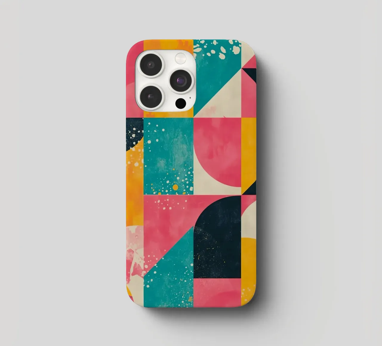 Abstraktes geometrisches Muster mit Quadraten, Dreiecken und Kreisen iPhone Hülle von DesignDoodle